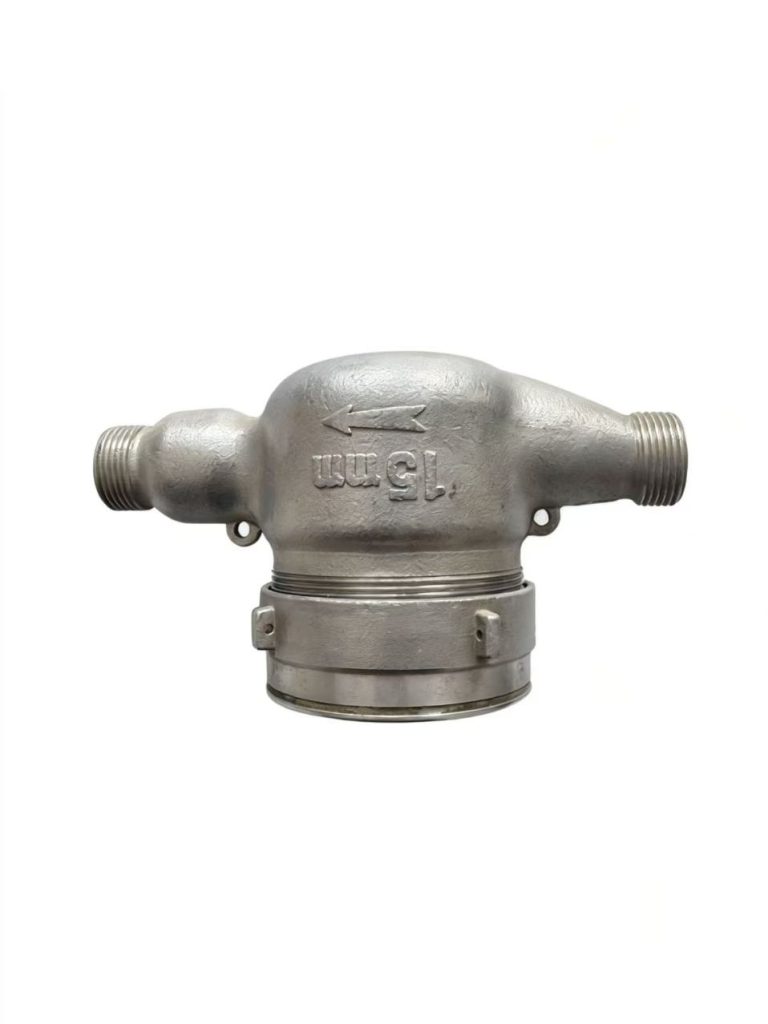 Stainless steel DN15 tee fitting with three threaded ports in a T-shape, 1/2 inch G1/2 connections.